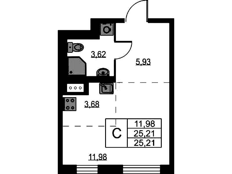 Квартира студия 25.21 м², 9/9 эт., ЖК «Квартал Лаголово»